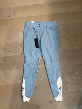 Light Blue Women's Knee Patch Riding Breeches with White Ankle Panels NWT
